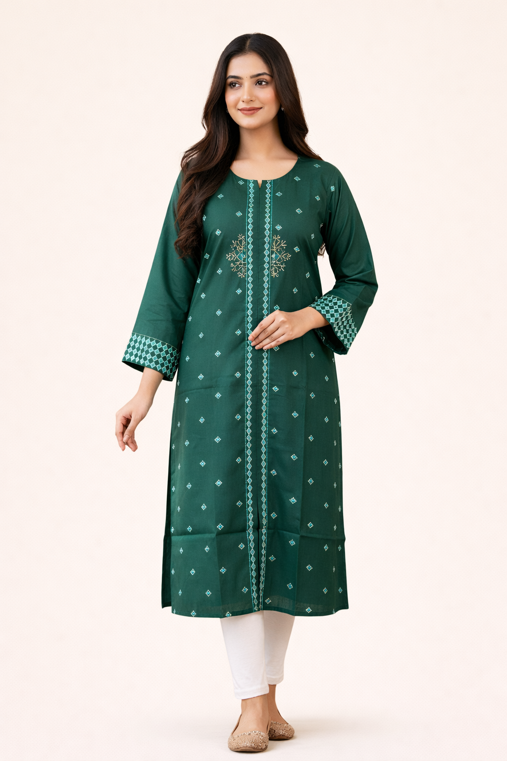 Dark Green Aari Work Kurti