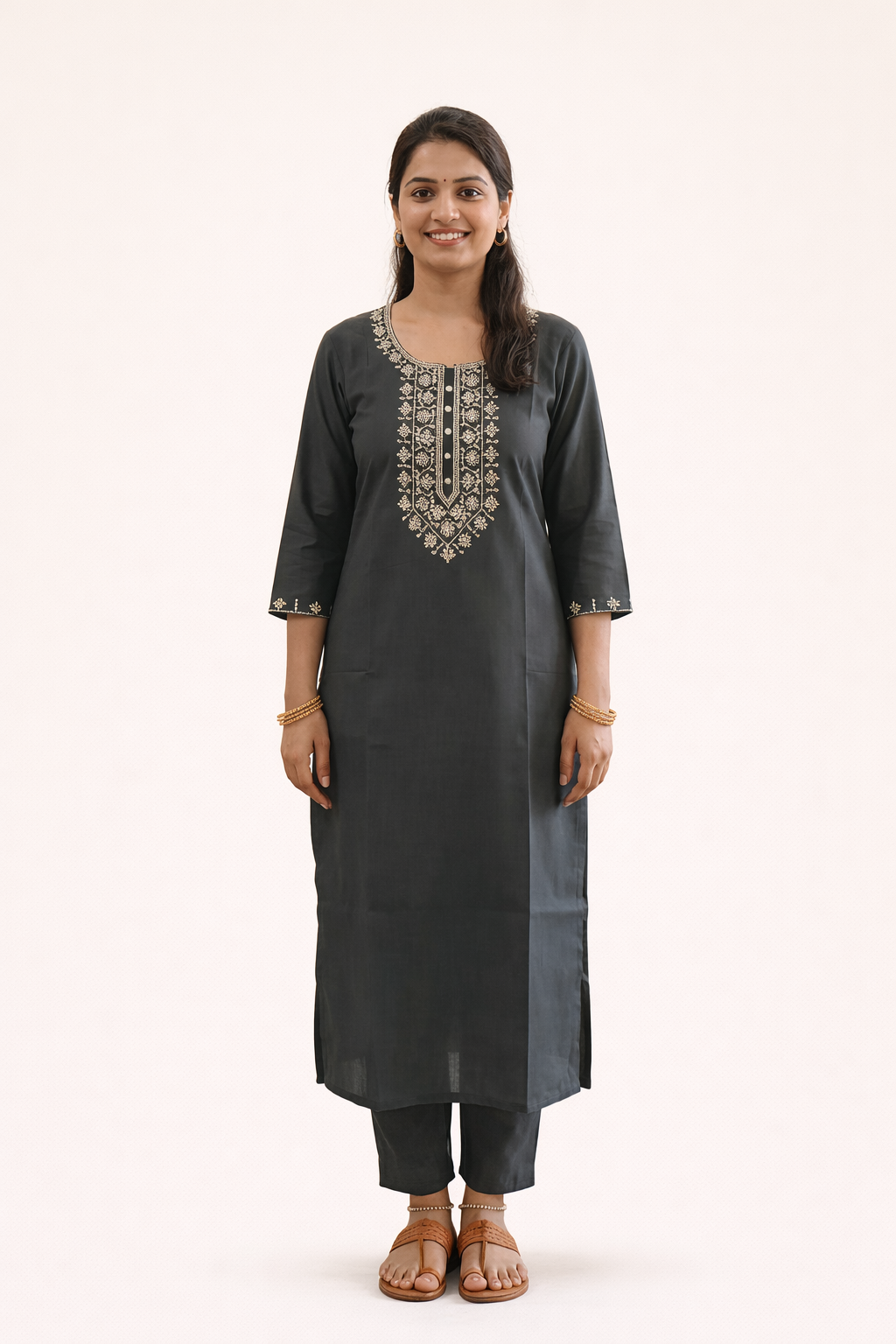 Charcoal Grey Aari Work Kurti