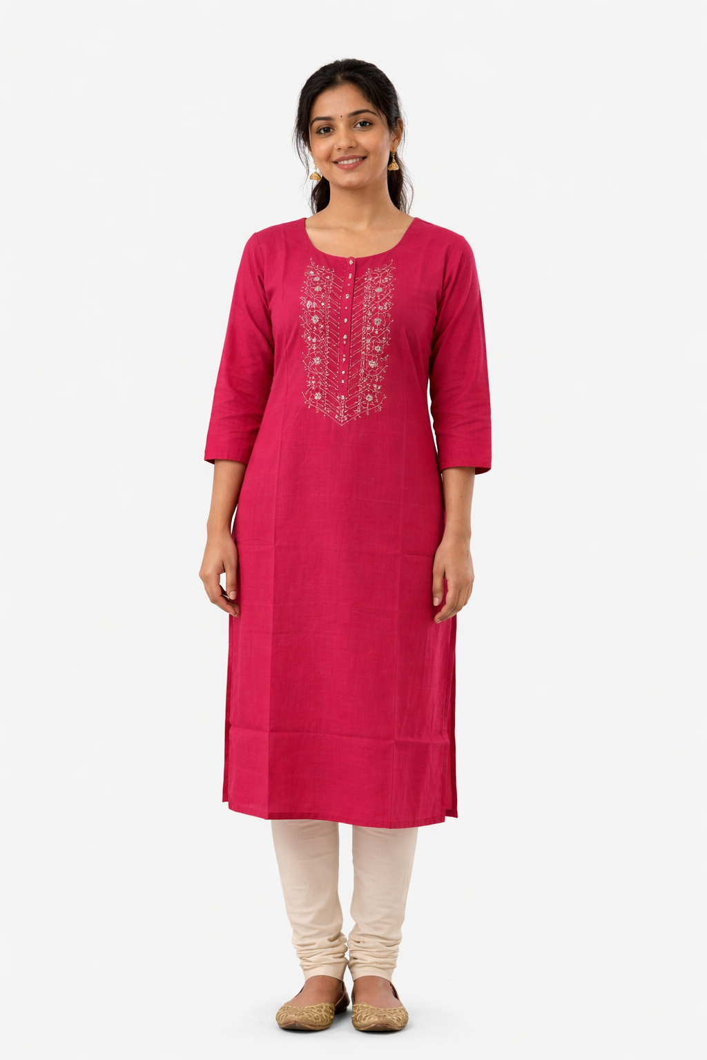 Elegant Pink Roman Silk Aari Work Kurti