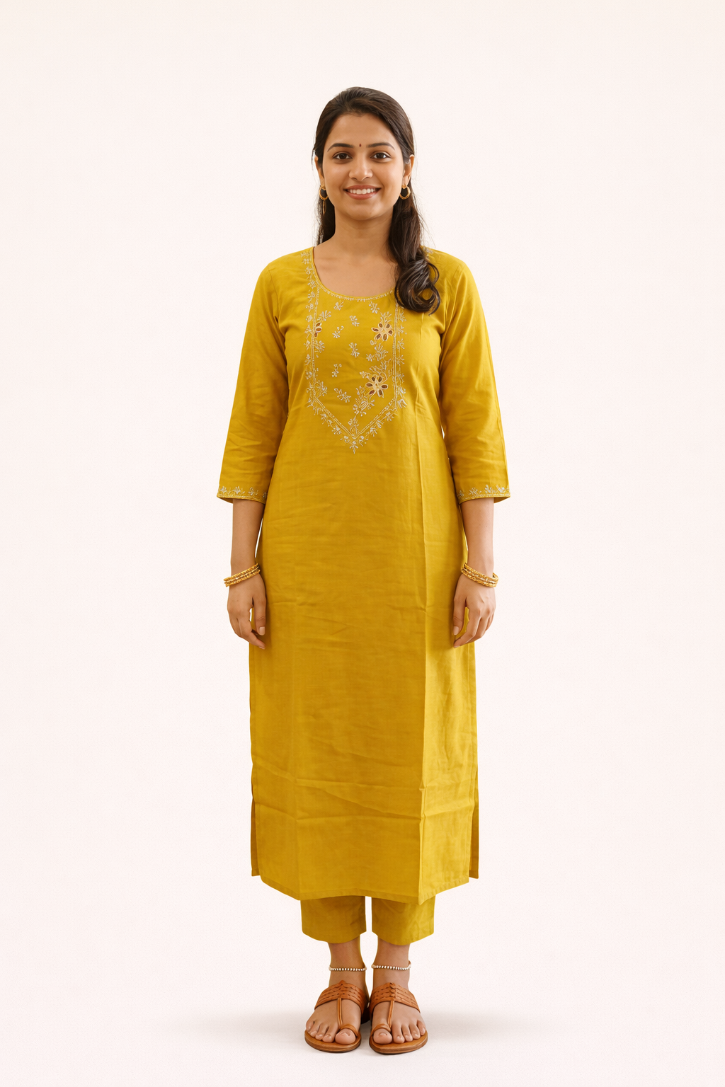 Mustard Yellow Aari Work Kurti