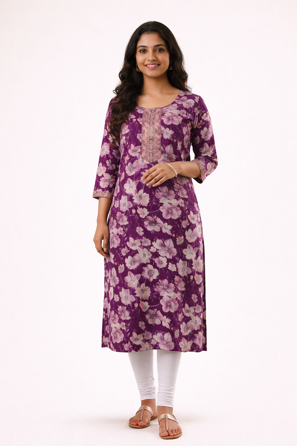 Wine Floral Printed Kurti