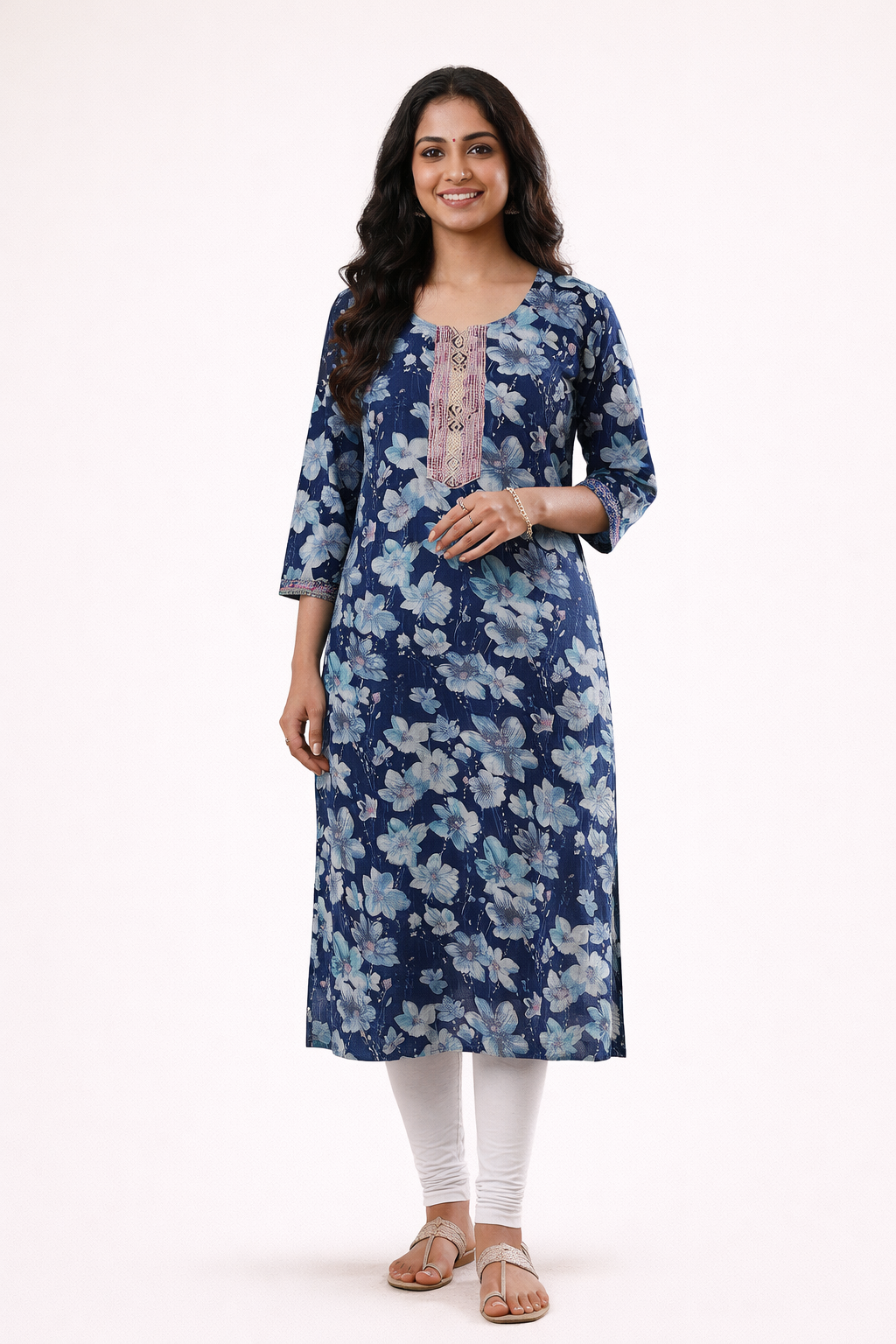 Navy Blue Floral Kurti