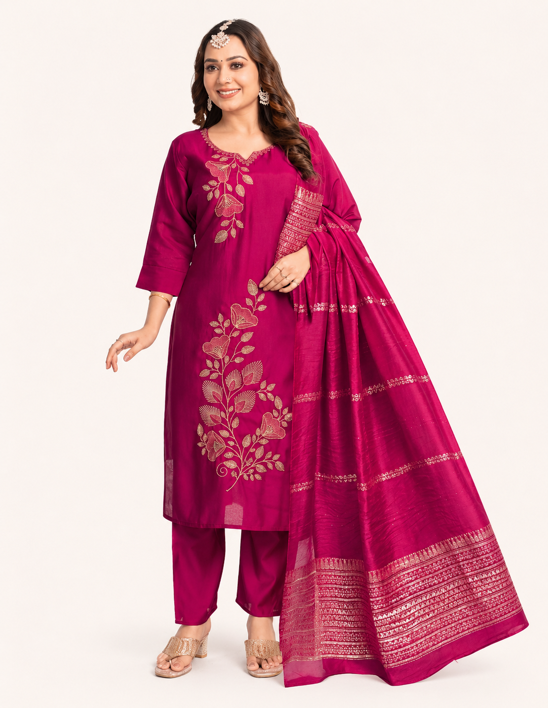 Wine Embroidered Salwar Suit Set with Dupatta – Roman Silk