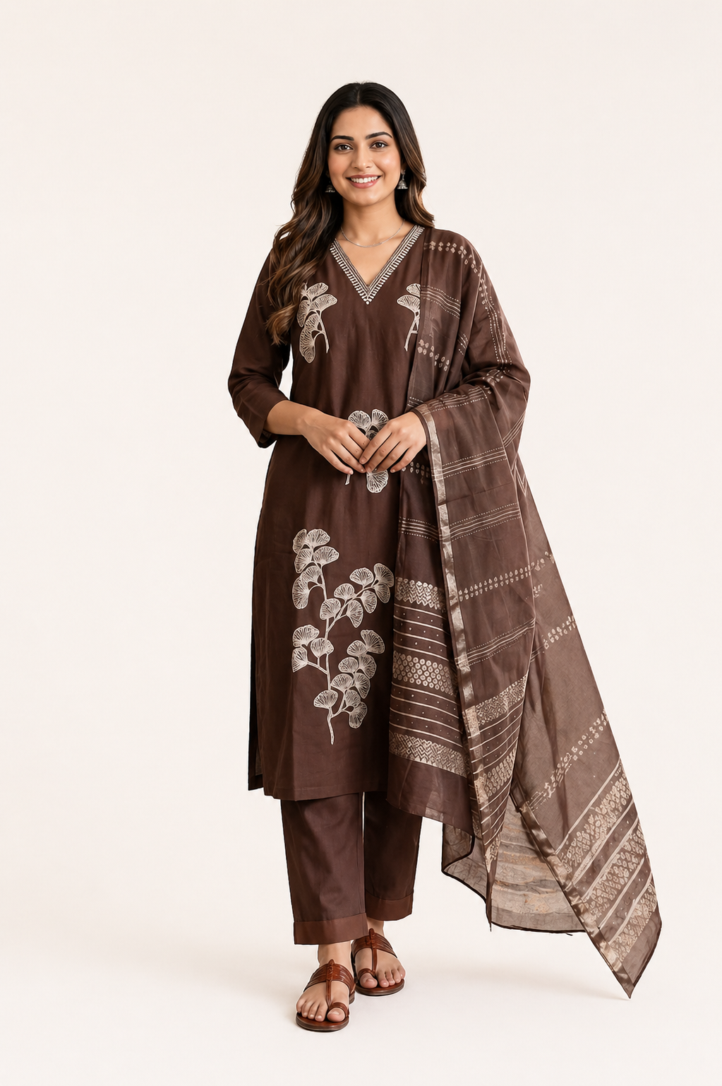 Brown Embroidered Salwar Suit Set with Dupatta – Roman Silk