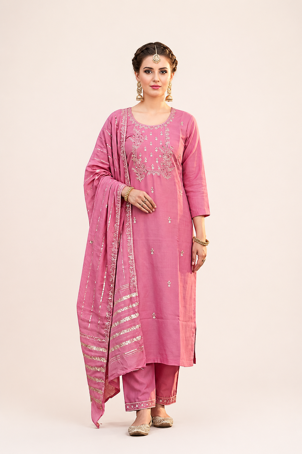 Pink Embroidered Salwar Suit Set with Dupatta