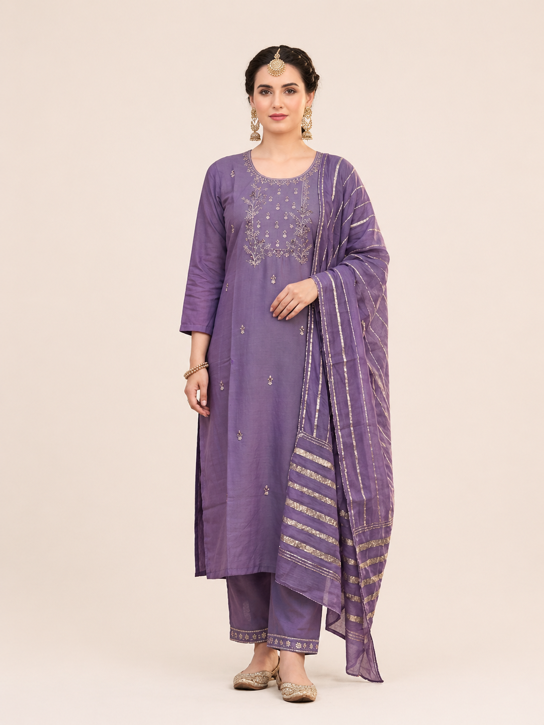 Lavender Embroidered Salwar Suit Set with Dupatta