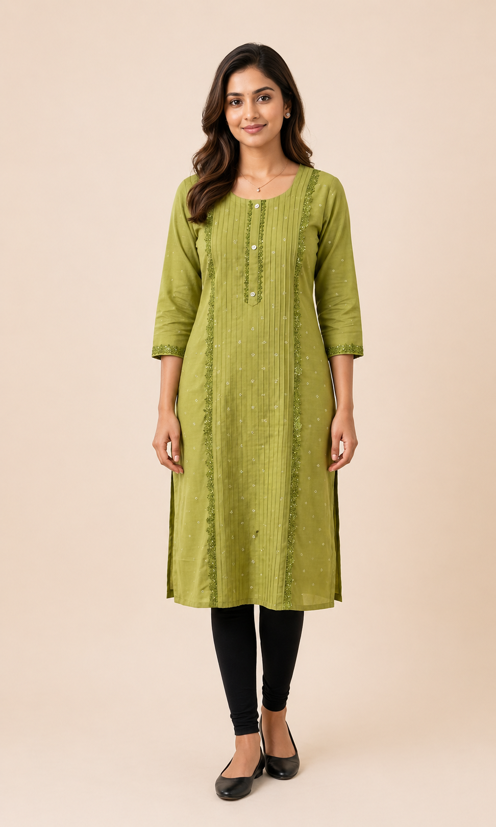 Olive Green Vatican Fabric Stone Work Kurti