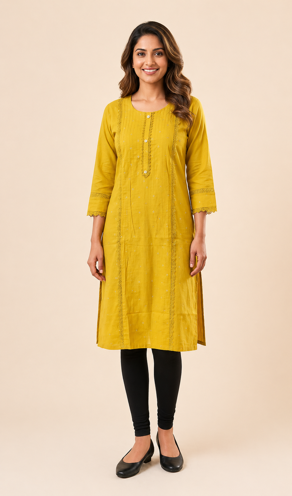Mustard Yellow Vatican Fabric Stone Work Kurti