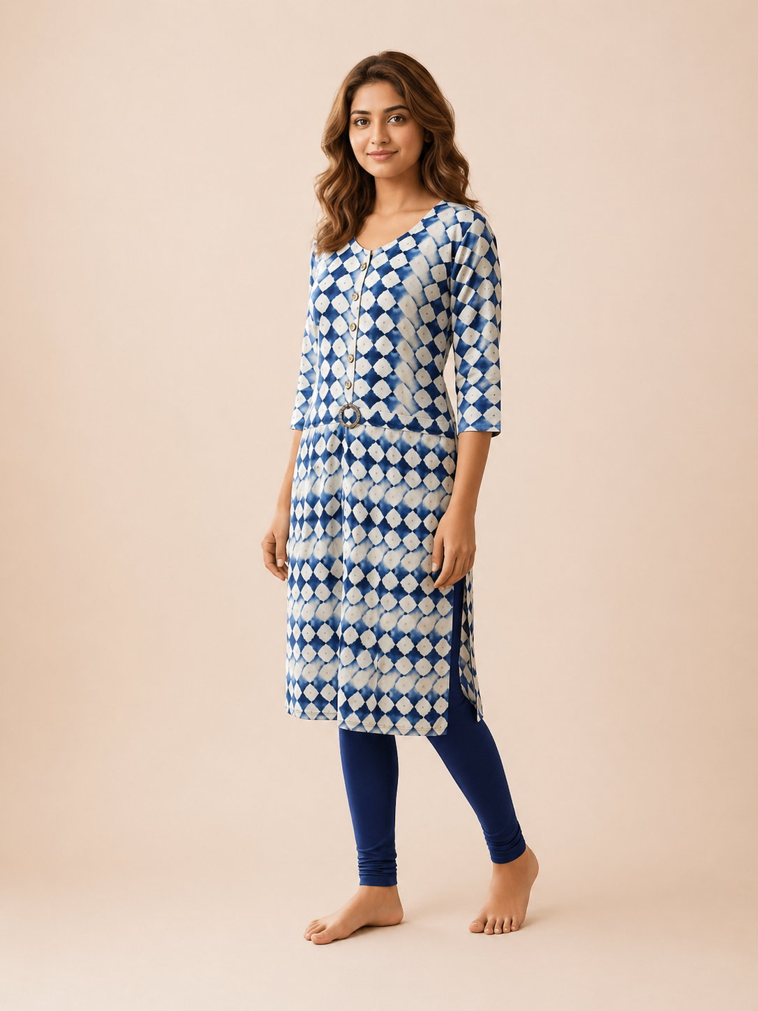 Blue & White Digital Print Cotton Blend Kurti
