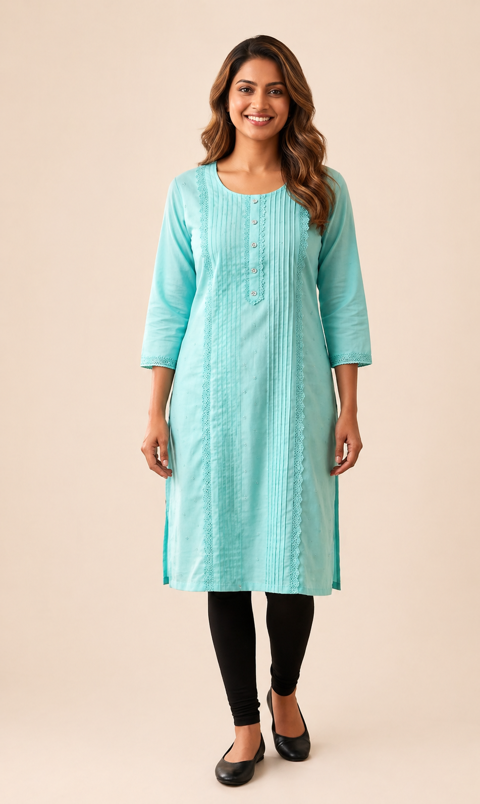 Sky Blue Vatican Fabric Stone Work Kurti