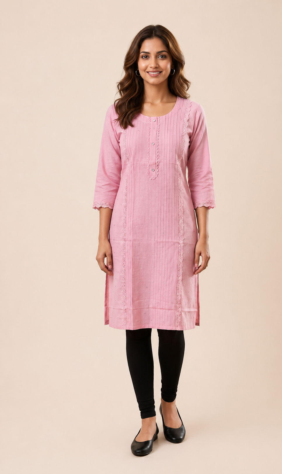 Baby Pink Vatican Fabric Stone Work Kurti