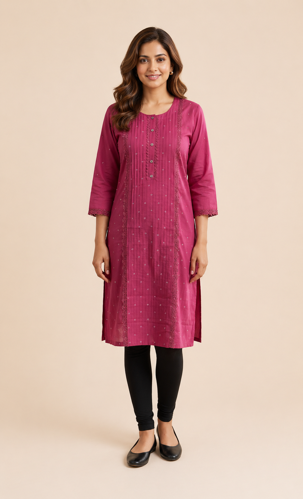 Onion Pink Vatican Fabric Stone Work Kurti
