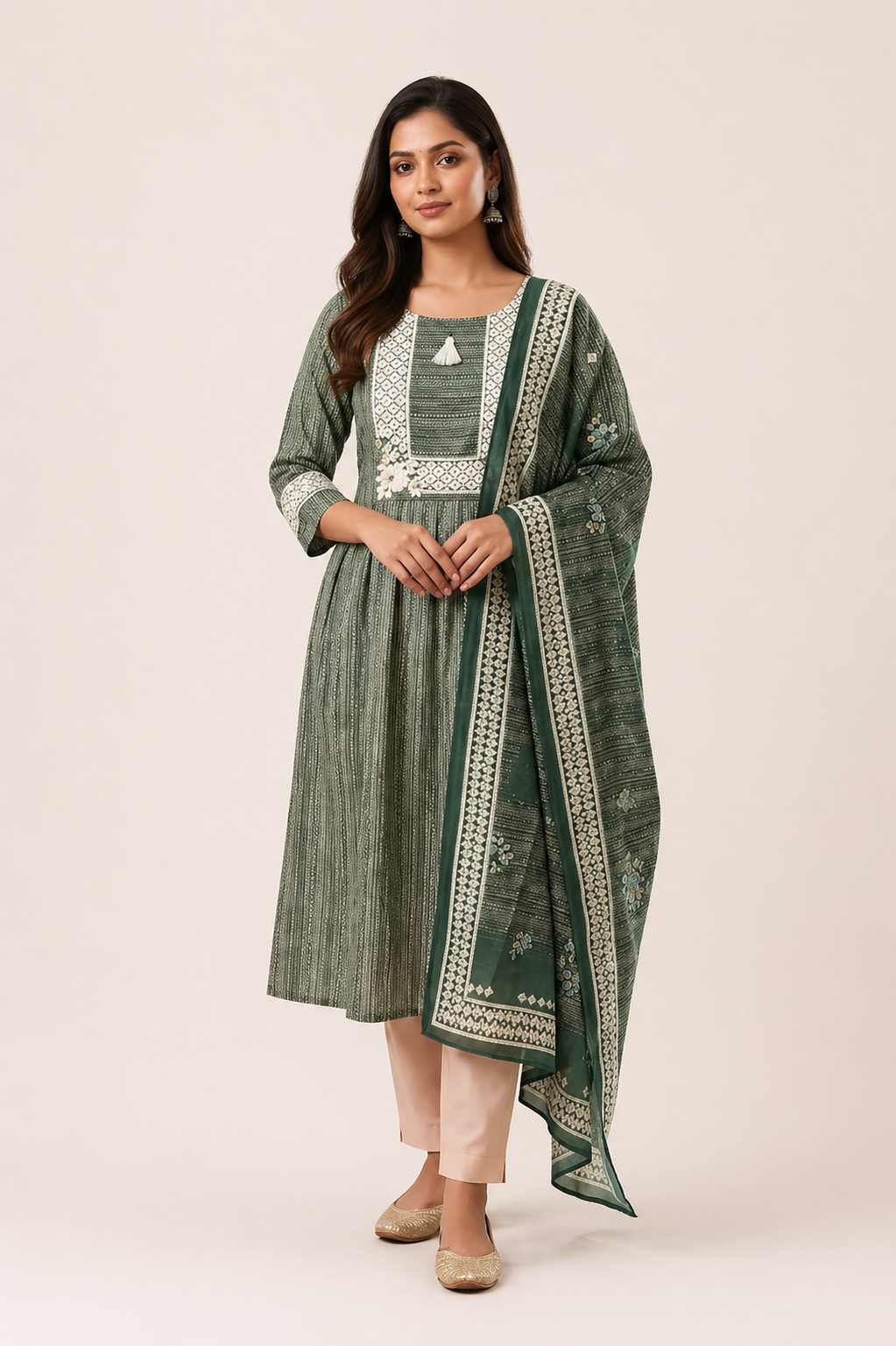 Olive Green Cotton Blend Salwar Suit