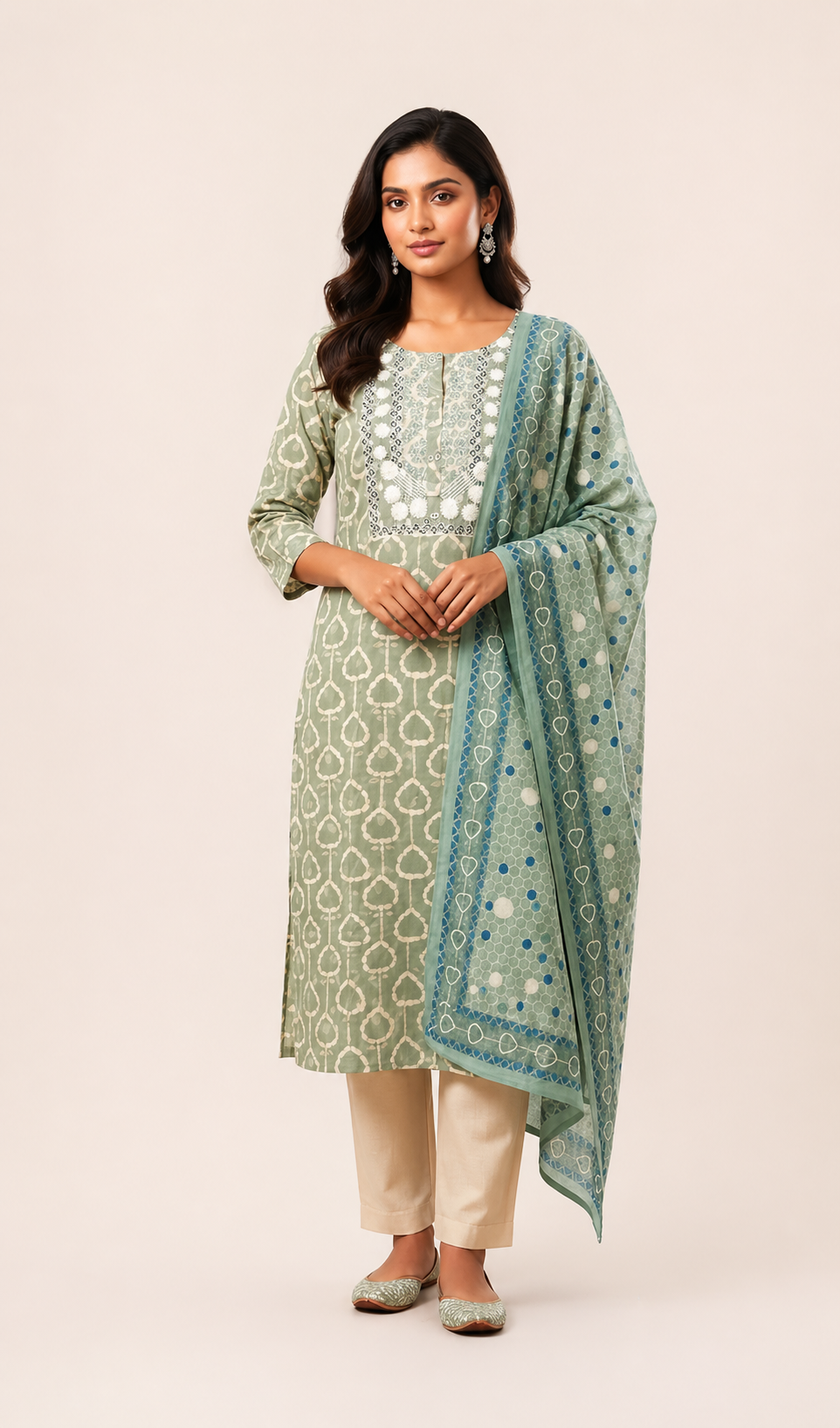 Sage Green Cotton Blend Salwar Suit