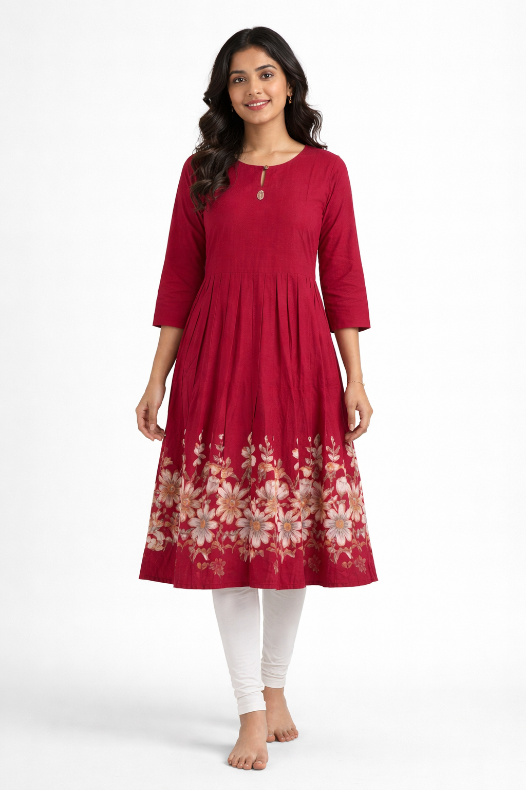 Elegant Red Floral Umbrella Kurti