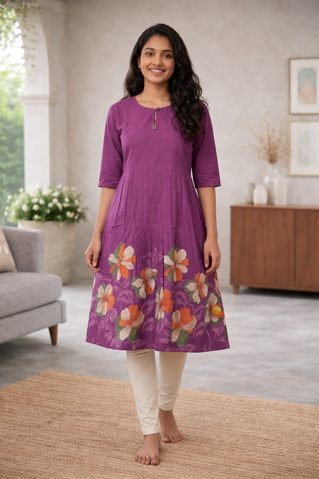 Elegant Purple Floral Umbrella Kurti