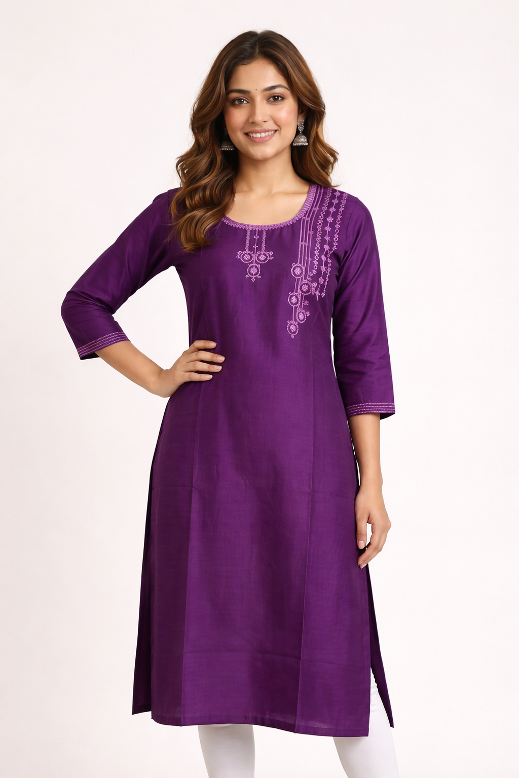 Elegant Purple Side Open Kurti with Embroidery