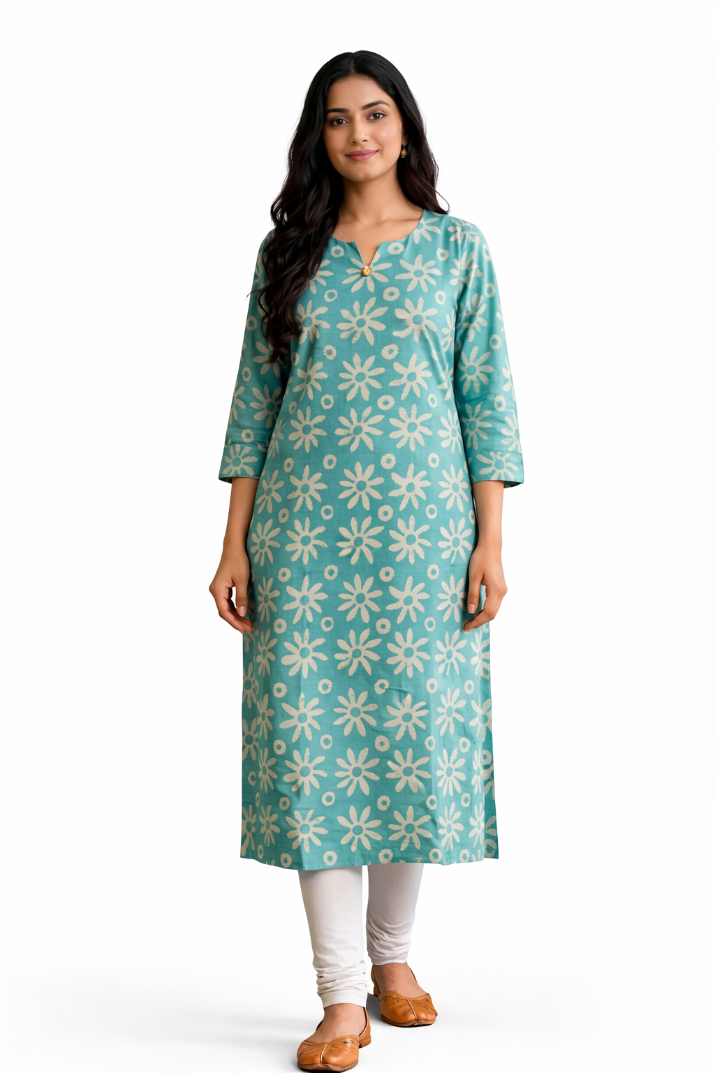 Elegant Green Cotton Side Open Kurti