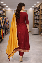 Maroon Vatican Fabric Umbrella Salwar Suit with Mustard Dupatta – Function Wear Set