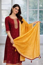 Maroon Vatican Fabric Umbrella Salwar Suit with Mustard Dupatta – Function Wear Set