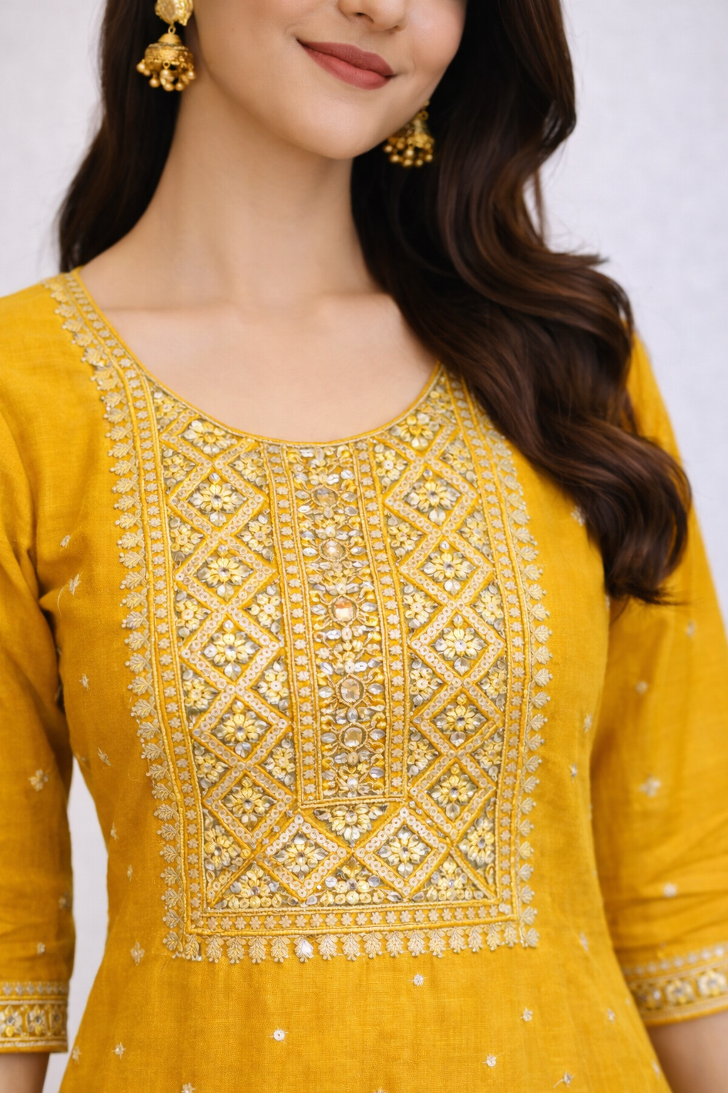 Mustard Yellow Embroidered Kurta Set with Teal Designer Dupatta – Festive & Wedding Wear