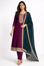 Purple Embroidered Umbrella Salwar Suit with Dupatta