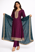 Purple Embroidered Umbrella Salwar Suit with Dupatta