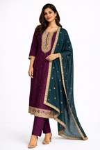 Purple Embroidered Umbrella Salwar Suit with Dupatta