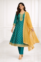 Teal Green Embroidered Salwar Suit with Mustard Dupatta – Festive Wear Set