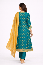 Teal Green Embroidered Salwar Suit with Mustard Dupatta – Festive Wear Set