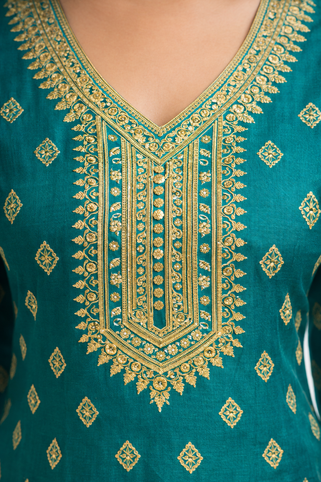 Teal Green Embroidered Salwar Suit with Mustard Dupatta – Festive Wear Set