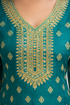 Teal Green Embroidered Salwar Suit with Mustard Dupatta – Festive Wear Set