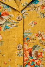 Mustard Floral Printed Co-Ord Set – Collar Neck Straight Pant Casual Wear Set