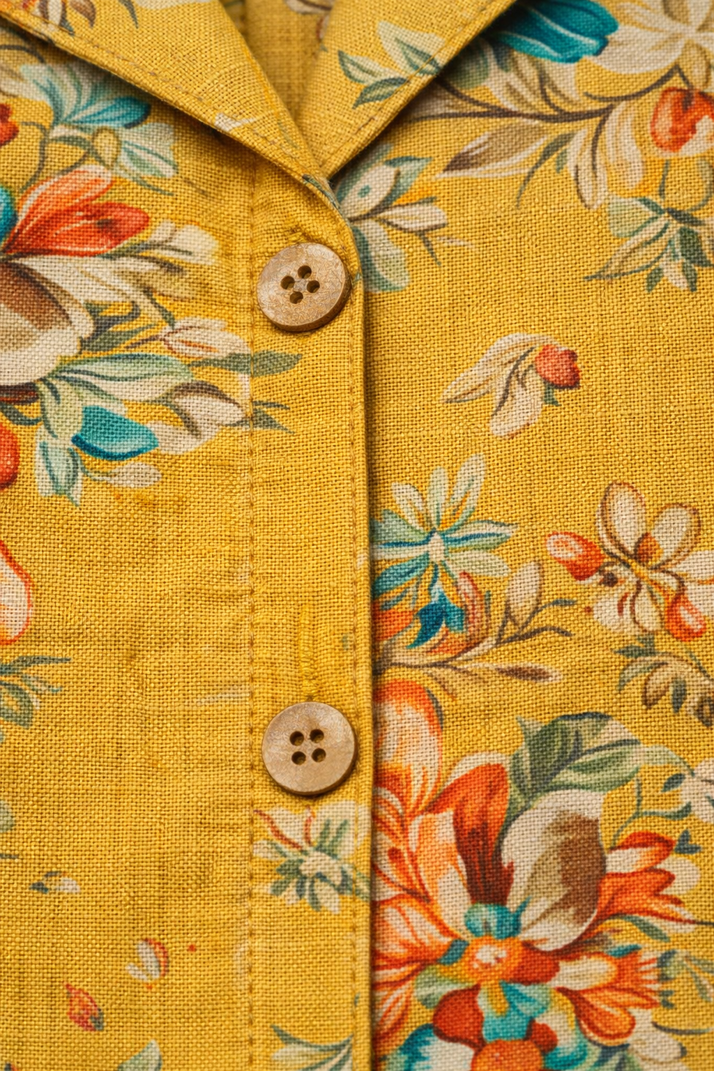 Mustard Floral Printed Co-Ord Set – Collar Neck Straight Pant Casual Wear Set