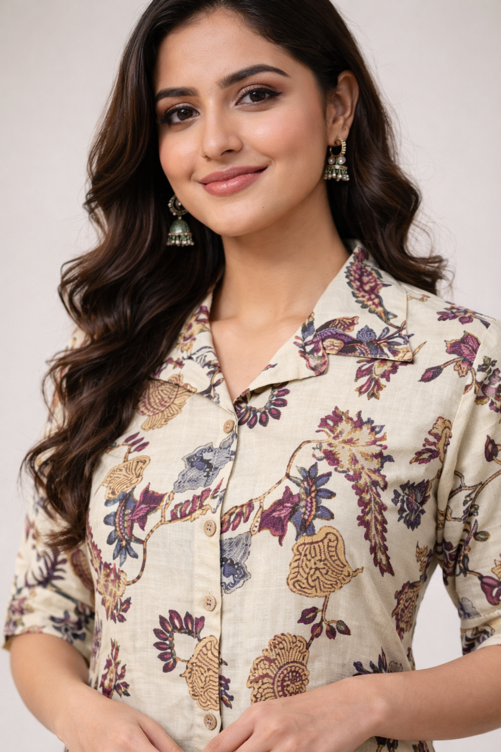 Multicolour Floral Printed Co-Ord Set – Collar Neck Straight Pant Casual Wear