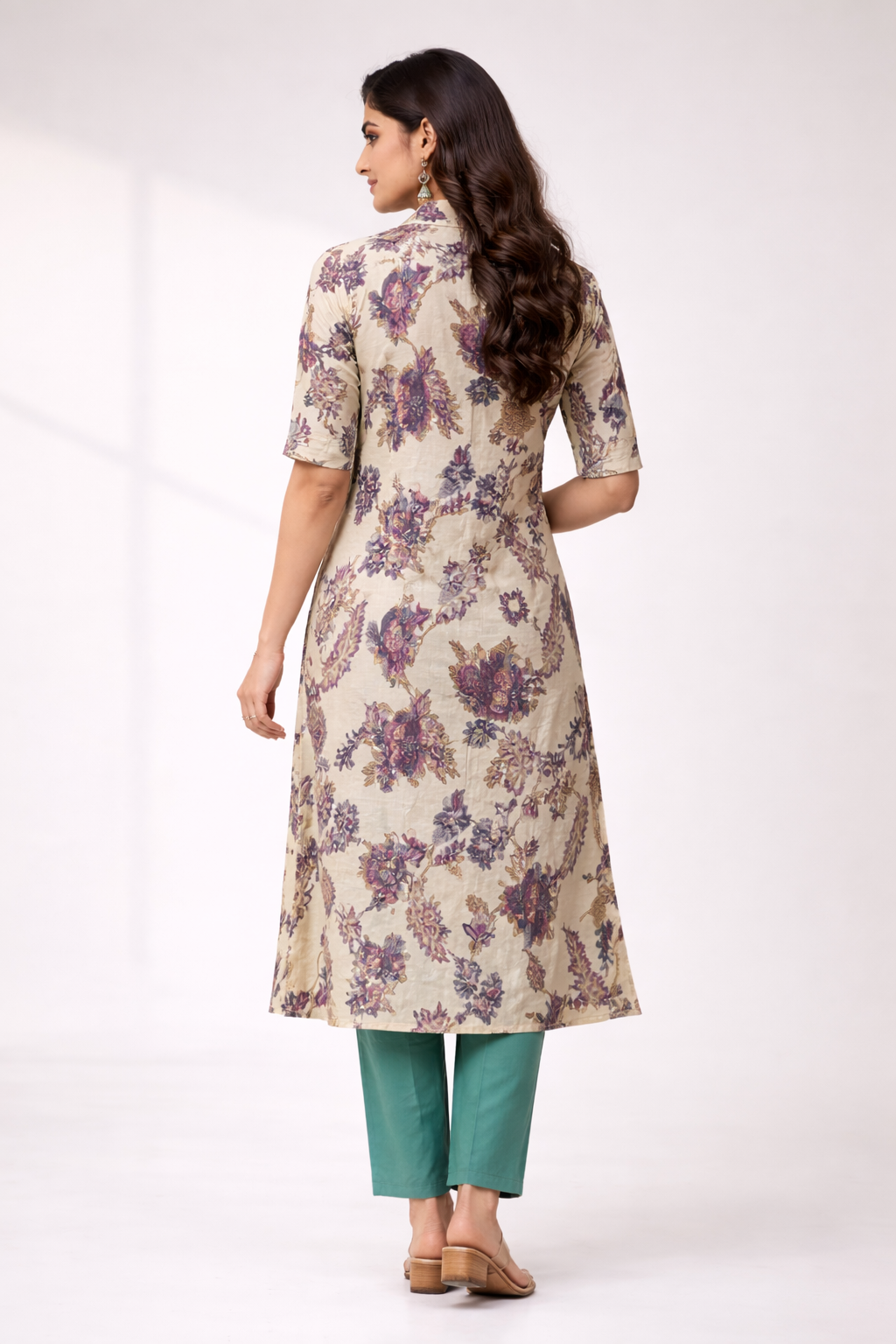 Multicolour Floral Printed Co-Ord Set – Collar Neck Straight Pant Casual Wear