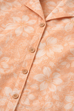 Peach Floral Printed Co-Ord Set – Collar Neck Straight Pant Casual Wear