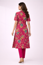 Pink Floral Printed Co-Ord Set – Collar Neck Straight Pant Casual Wear