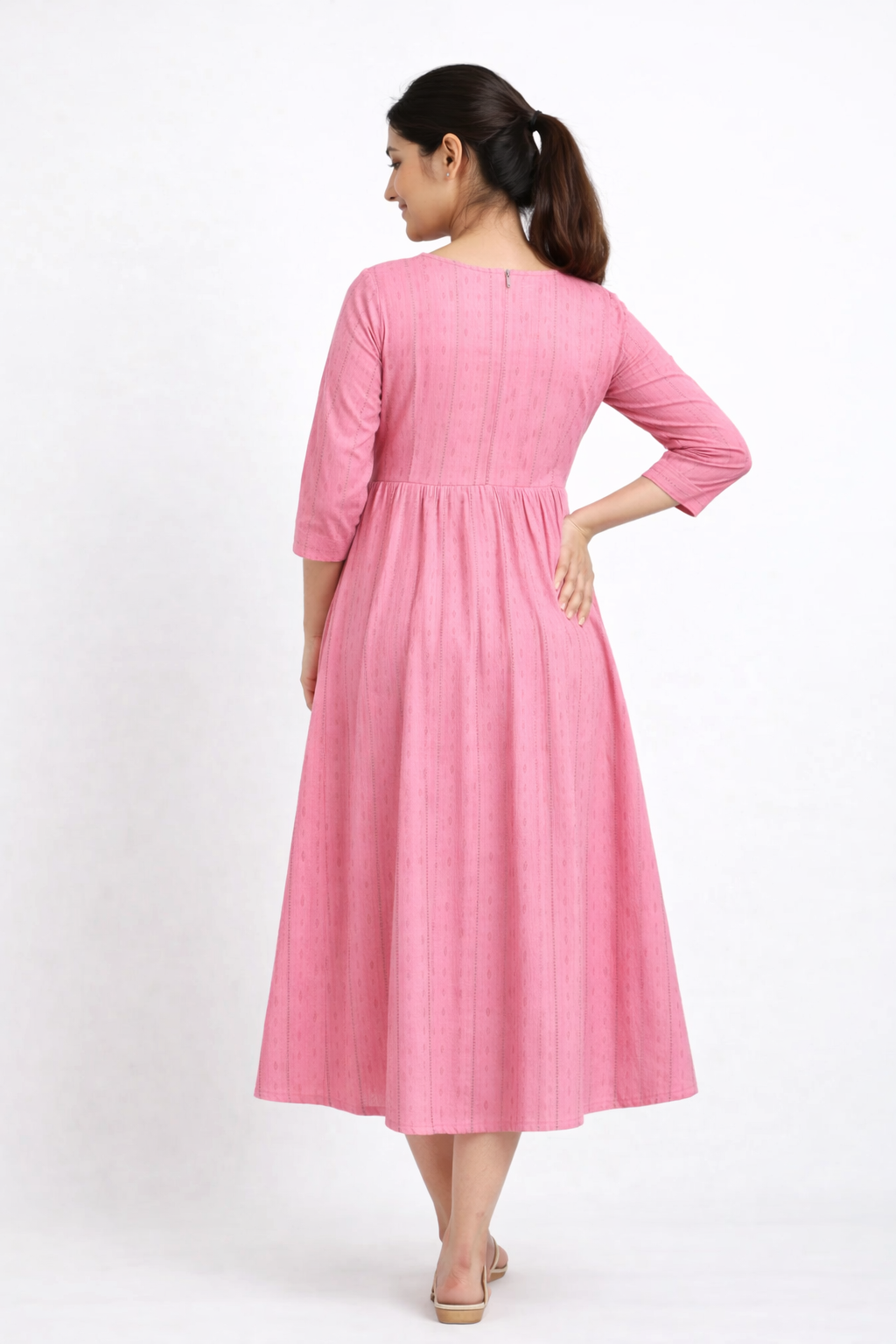 Pink Cotton Maternity Dress – Comfortable Pregnancy Kurti for Daily Wear