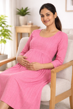 Pink Cotton Maternity Dress – Comfortable Pregnancy Kurti for Daily Wear