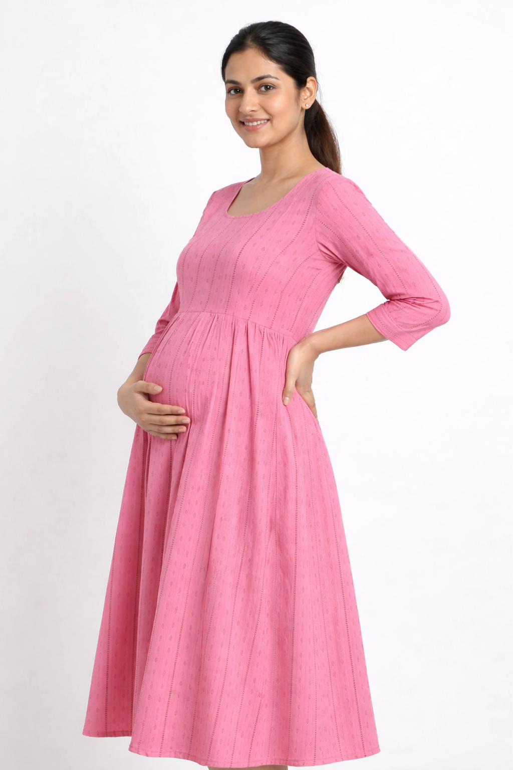 Pink Cotton Maternity Dress – Comfortable Pregnancy Kurti for Daily Wear