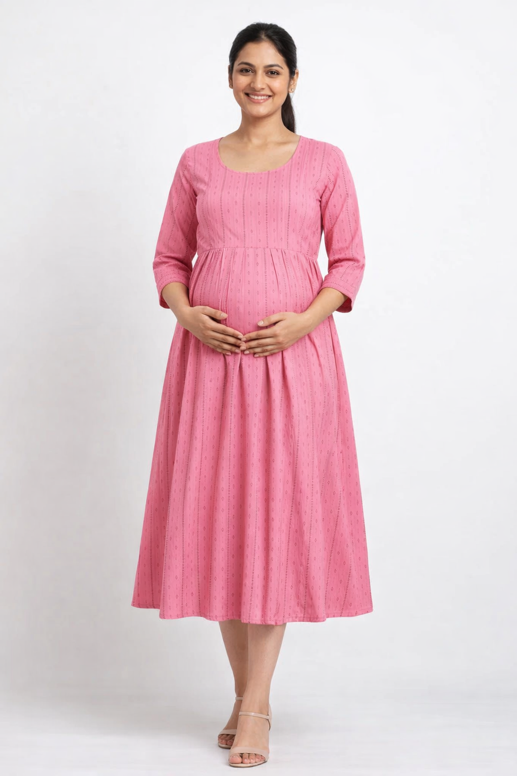 Pink Cotton Maternity Dress – Comfortable Pregnancy Kurti for Daily Wear