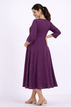 Purple Printed Cotton Blend Maternity Kurti with Double Side Feeding Zip