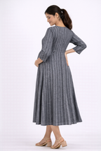 Grey Cotton Blend Maternity Kurti with Double Side Invisible Feeding Zip
