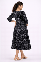 Black Printed Cotton Blend Maternity Kurti with Double Side Feeding Zip