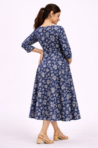 Navy Blue Floral Cotton Maternity Wear with Double Side Invisible Zip
