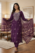 Elegant Purple Roman Silk Embroidered Salwar Suit with Dupatta