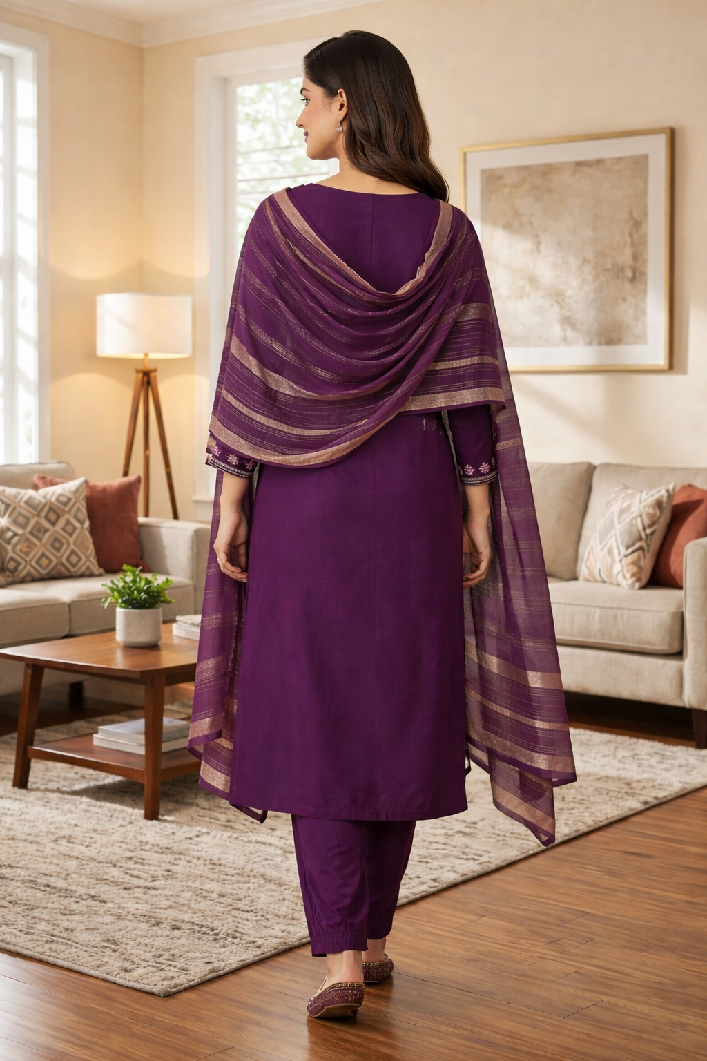 Elegant Purple Roman Silk Embroidered Salwar Suit with Dupatta