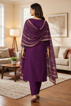 Elegant Purple Roman Silk Embroidered Salwar Suit with Dupatta