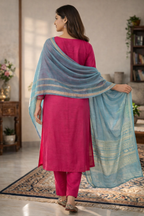 Elegant Pink Embroidered Salwar Suit with Contrast Blue Dupatta
